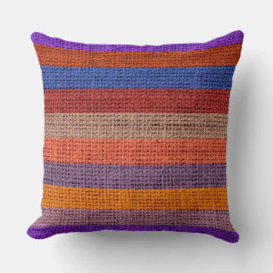 Farbenfrohe Streifen Burlap Linen Rustikaler Jute Kissen