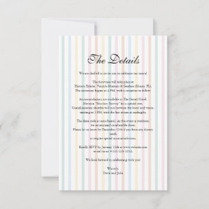 Farbenfrohe Streifen Hochzeitsdetails Foto Umschli RSVP Karte