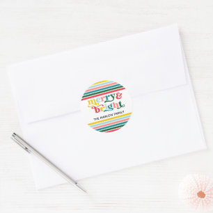 Farbenfrohe Streifen Merry & Bright Custom Family Runder Aufkleber