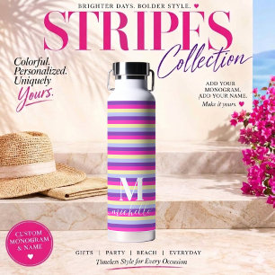 Farbenfrohe Streifen mit Monogramm-Schrift Trinkflasche