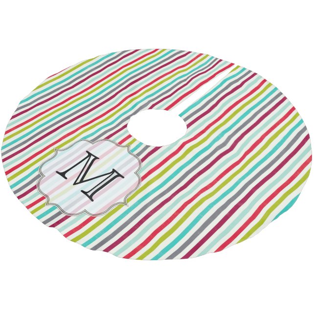 Farbenfrohe Streifen Monogram, anfänglicher Tremro Polyester Weihnachtsbaumdecke (Schrägansicht)