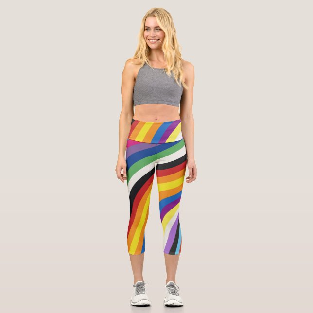 Farbenfrohe Streifen Muster Capri Leggings (Vorderseite)