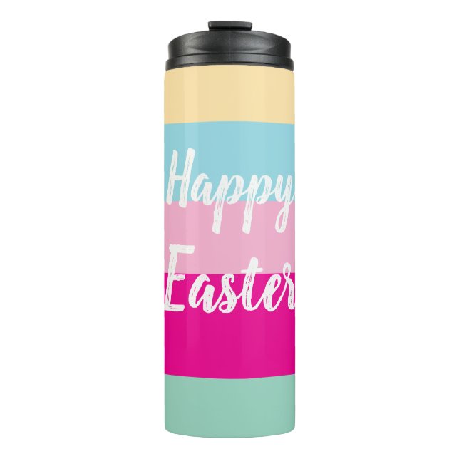 Farbenfrohe Streifen Muster glückliche Osterflachk Thermosbecher (Vorderseite)