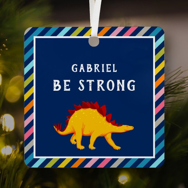 Farbenfrohe Streifen Niedlich Gelbe Dinosaurier Ki Ornament Aus Metall (Von Creator hochgeladen)