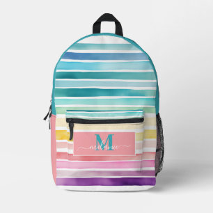 Farbenfrohe Streifen Rainbow Custom Monogram Name Bedruckter Rucksack
