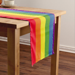 Farbenfrohe Streifen Regenbogenfarben Horizontal Großer Tischläufer
