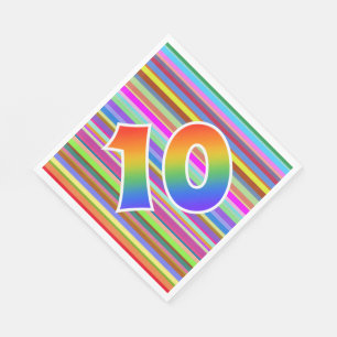 Farbenfrohe Streifen + Regenbogenmuster "10" Ereig Serviette
