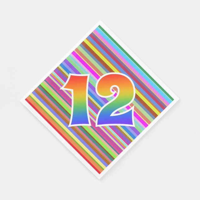 Farbenfrohe Streifen + Regenbogenmuster "12" Ereig Serviette (Ecke)