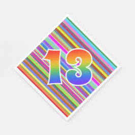 Farbenfrohe Streifen + Regenbogenmuster "13" Event Serviette