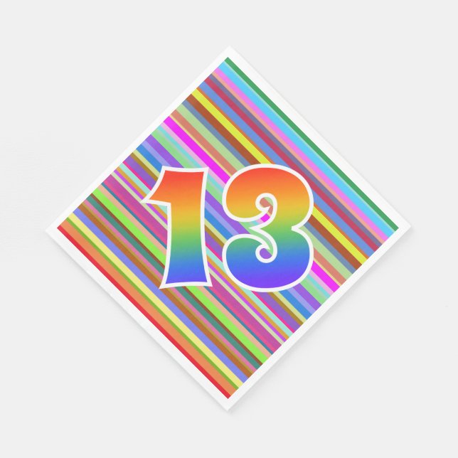 Farbenfrohe Streifen + Regenbogenmuster "13" Event Serviette (Ecke)