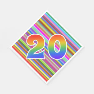 Farbenfrohe Streifen + Regenbogenmuster "20" Event Serviette