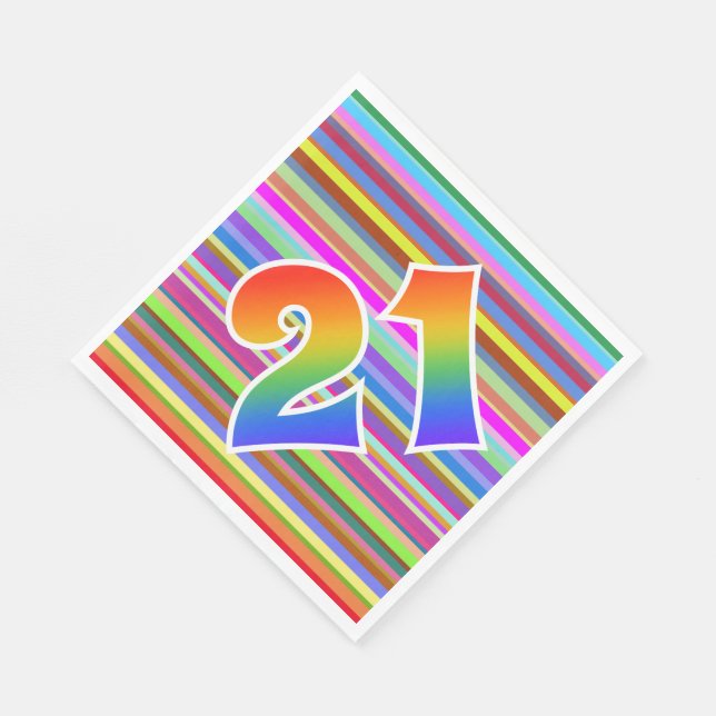 Farbenfrohe Streifen + Regenbogenmuster "21" Ereig Serviette (Ecke)
