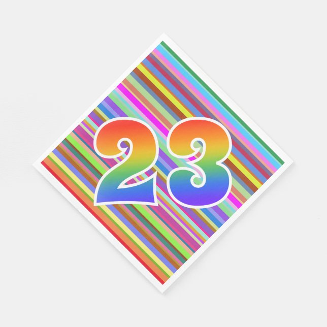 Farbenfrohe Streifen + Regenbogenmuster "23" Event Serviette (Ecke)
