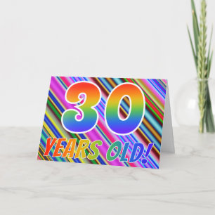 Farbenfrohe Streifen + Regenbogenmuster "30 Jahre  Karte