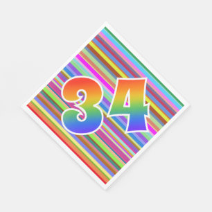 Farbenfrohe Streifen + Regenbogenmuster "34" Event Serviette