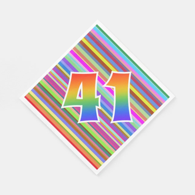 Farbenfrohe Streifen + Regenbogenmuster "41" Ereig Serviette (Ecke)