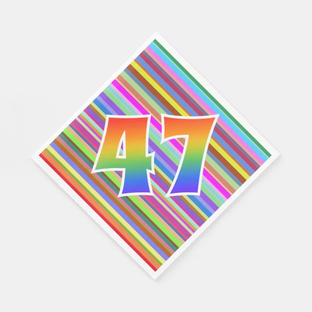 Farbenfrohe Streifen + Regenbogenmuster "47" Event Serviette (Ecke)