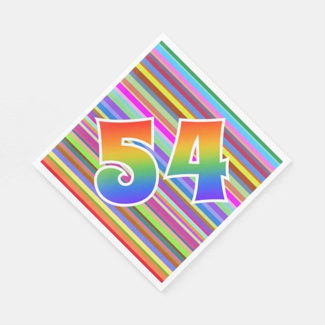 Farbenfrohe Streifen + Regenbogenmuster "54" Event Serviette (Ecke)