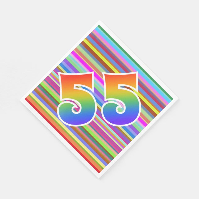 Farbenfrohe Streifen + Regenbogenmuster "55" Event Serviette (Ecke)
