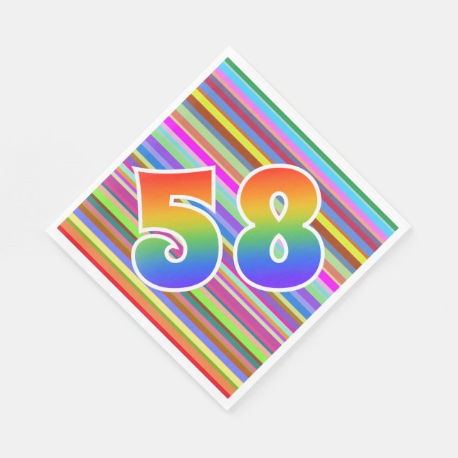 Farbenfrohe Streifen + Regenbogenmuster "58" Event Serviette (Ecke)