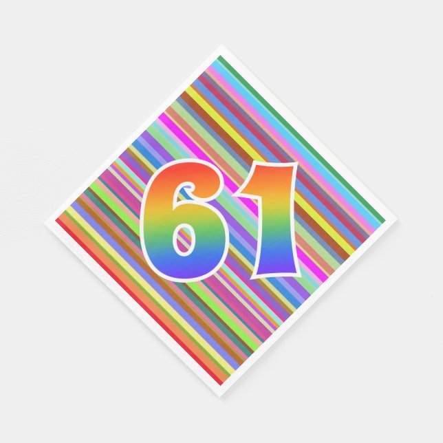 Farbenfrohe Streifen + Regenbogenmuster "61" Ereig Serviette (Ecke)
