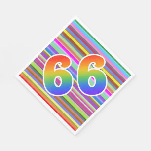 Farbenfrohe Streifen + Regenbogenmuster "66" Ereig Serviette