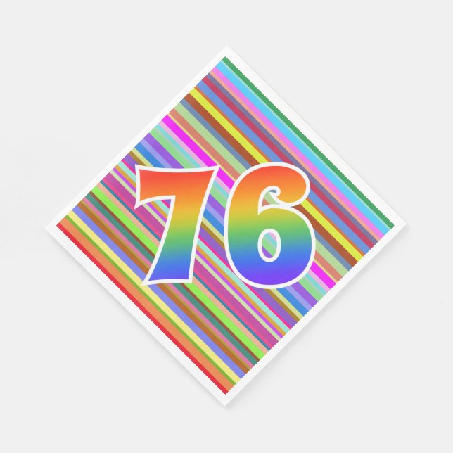 Farbenfrohe Streifen + Regenbogenmuster "76" Event Serviette (Ecke)