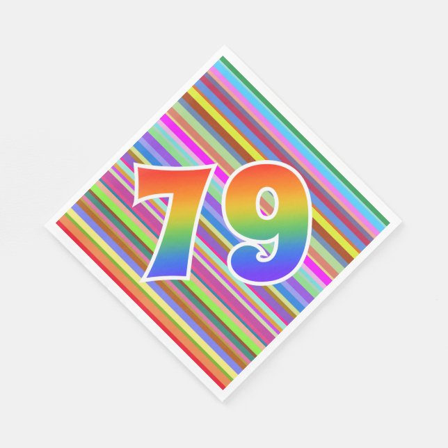 Farbenfrohe Streifen + Regenbogenmuster "79" Event Serviette (Ecke)