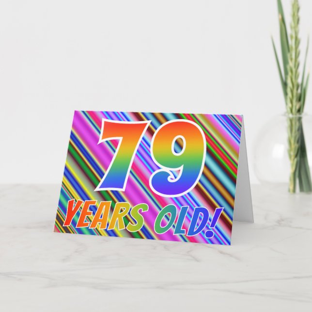 Farbenfrohe Streifen + Regenbogenmuster "79 Jahre  Karte (Vorderseite)