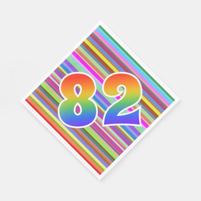 Farbenfrohe Streifen + Regenbogenmuster "82" Event Serviette (Ecke)