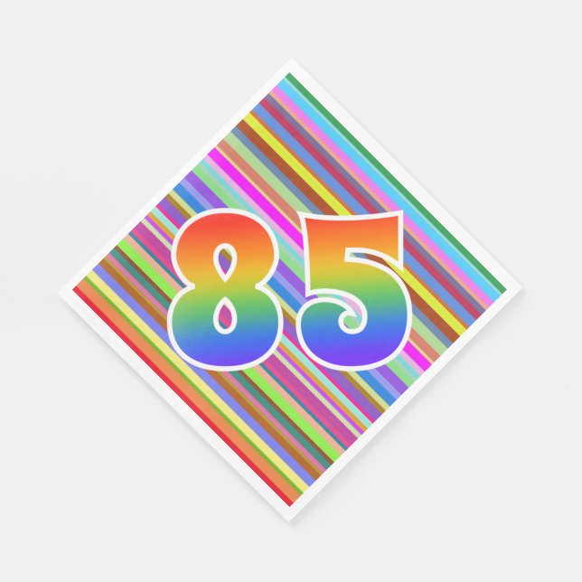 Farbenfrohe Streifen + Regenbogenmuster "85" Event Serviette (Ecke)
