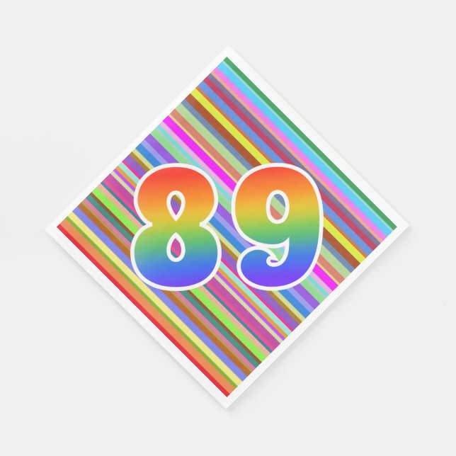 Farbenfrohe Streifen + Regenbogenmuster "89" Event Serviette (Ecke)