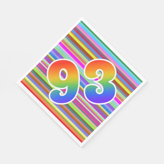Farbenfrohe Streifen + Regenbogenmuster "93" Event Serviette (Ecke)