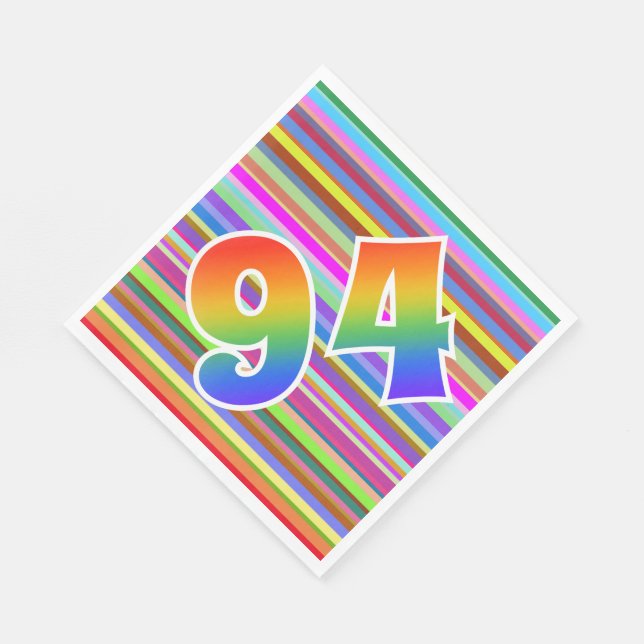 Farbenfrohe Streifen + Regenbogenmuster "94" Event Serviette (Ecke)