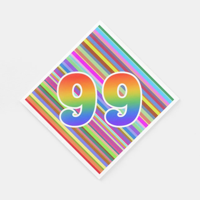 Farbenfrohe Streifen + Regenbogenmuster "99" Event Serviette (Ecke)