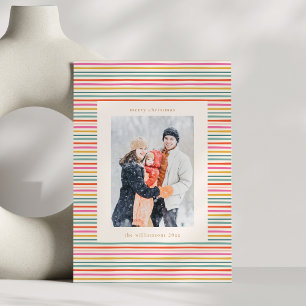 Farbenfrohe Streifen Whimsical Family Weihnachtsfo Feiertagskarte
