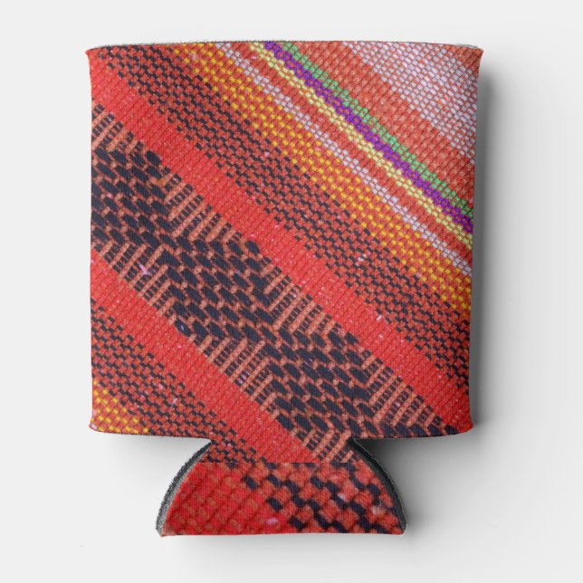 Farbenfrohe Strickmode: mehrfarbiger Seilhintergru Dosenkühler (Vorderseite)
