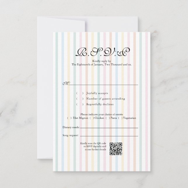 Farbenfrohe Strip QR Code Hochzeit RSVP Karte (Vorderseite)