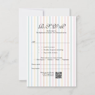 Farbenfrohe Strip QR Code Hochzeit RSVP Karte
