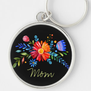 Farbenfrohe Stylische Blume mit Mama Schlüsselanhä Schlüsselanhänger
