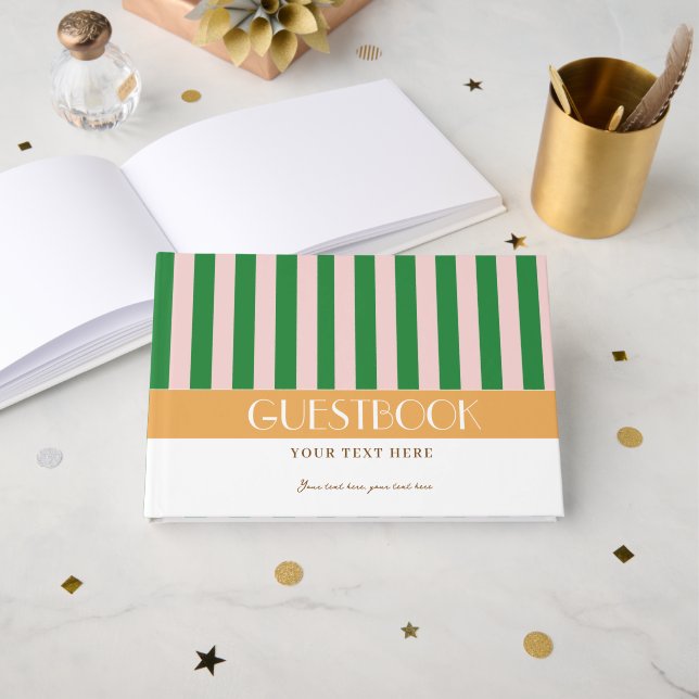 Farbenfrohe, stylische, helle Minimalistische Stre Gästebuch (Vorderseite Offen)
