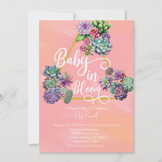 Farbenfrohe Succulent Baby in Bloom Baby Dusche Einladung (Vorderseite)