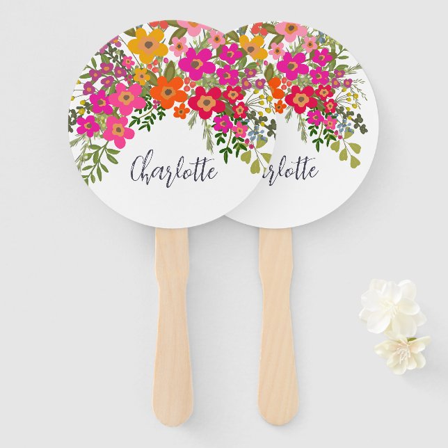Farbenfrohe Summer Garden Blume Individuelle Name Fächer (Vorne und Hinten)