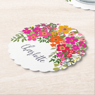 Farbenfrohe Summer Garden Blume Individuelle Name Untersetzer
