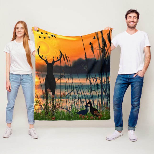 Farbenfrohe Sunny Lake Scene Fleecedecke (Beispiel)