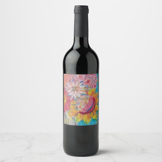 Farbenfrohe Suns von Lydias Art Sangria Weinetikett (Vorderseite)