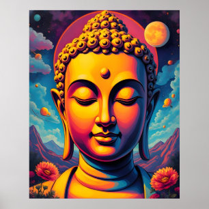 Farbenfrohe Surreal Pop Art   Guatama Buddha Poster