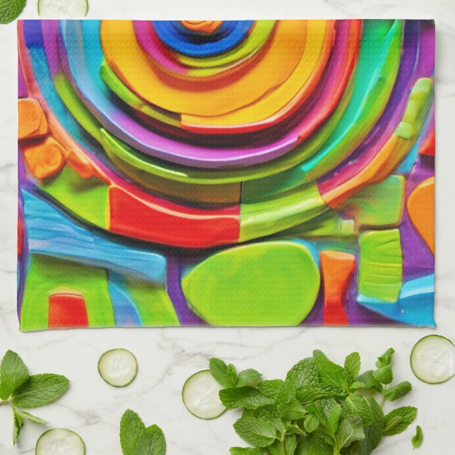 Farbenfrohe Surreal-Skulptur Geschirrtuch (Gefaltet)