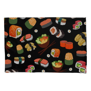 Farbenfrohe Sushi im schwarzen Hintergrund Kissenbezug