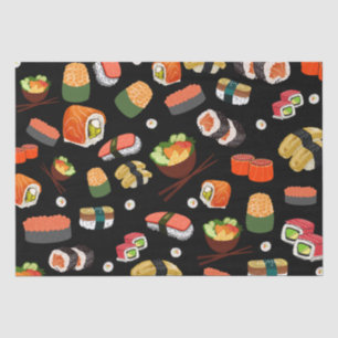 Farbenfrohe Sushi im schwarzen Hintergrund Seidenpapier